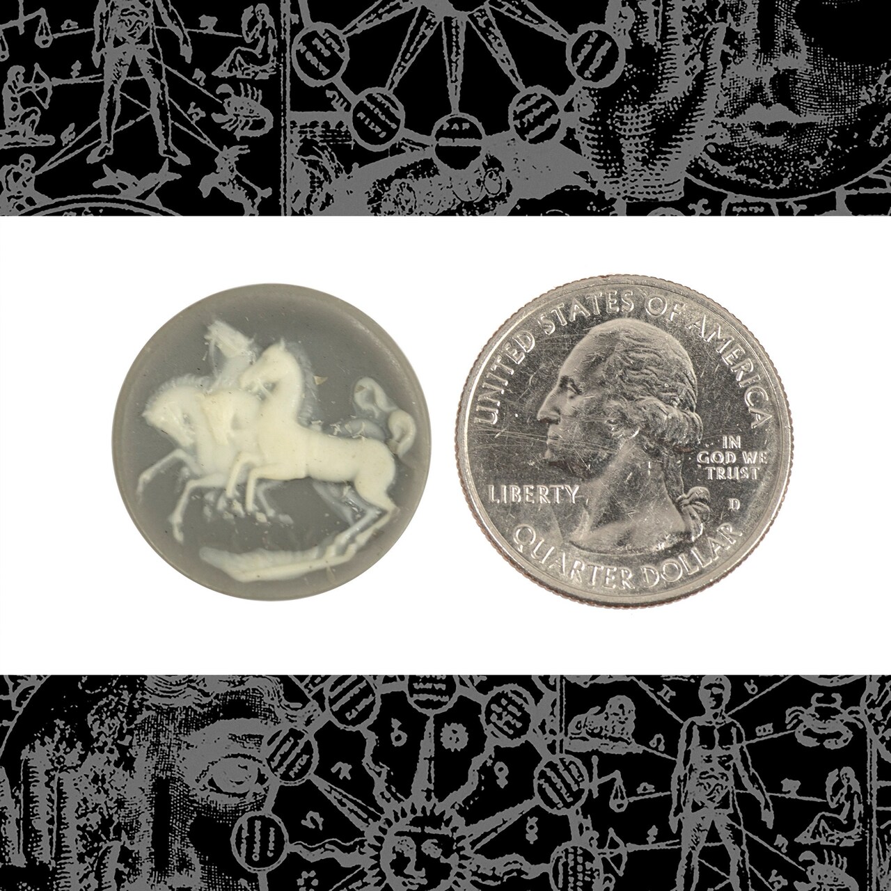 Vintage Grey and White Running Horses 23mm Round Resin Cameo - XXX - CAM212